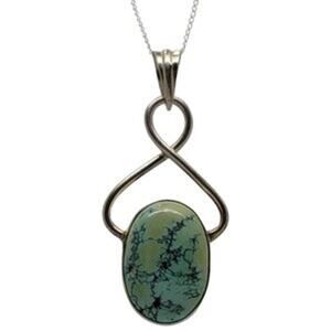 Vintage Unique Cabochon 1" x 11/16" Oval Turquoise Silver Pendant 18"